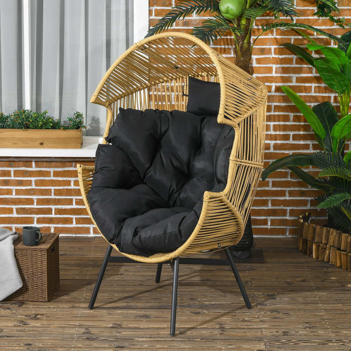 Rattan garden chair wicker chair with thick seat cushion egg shape 120 kg load capacity for patio garden sand |