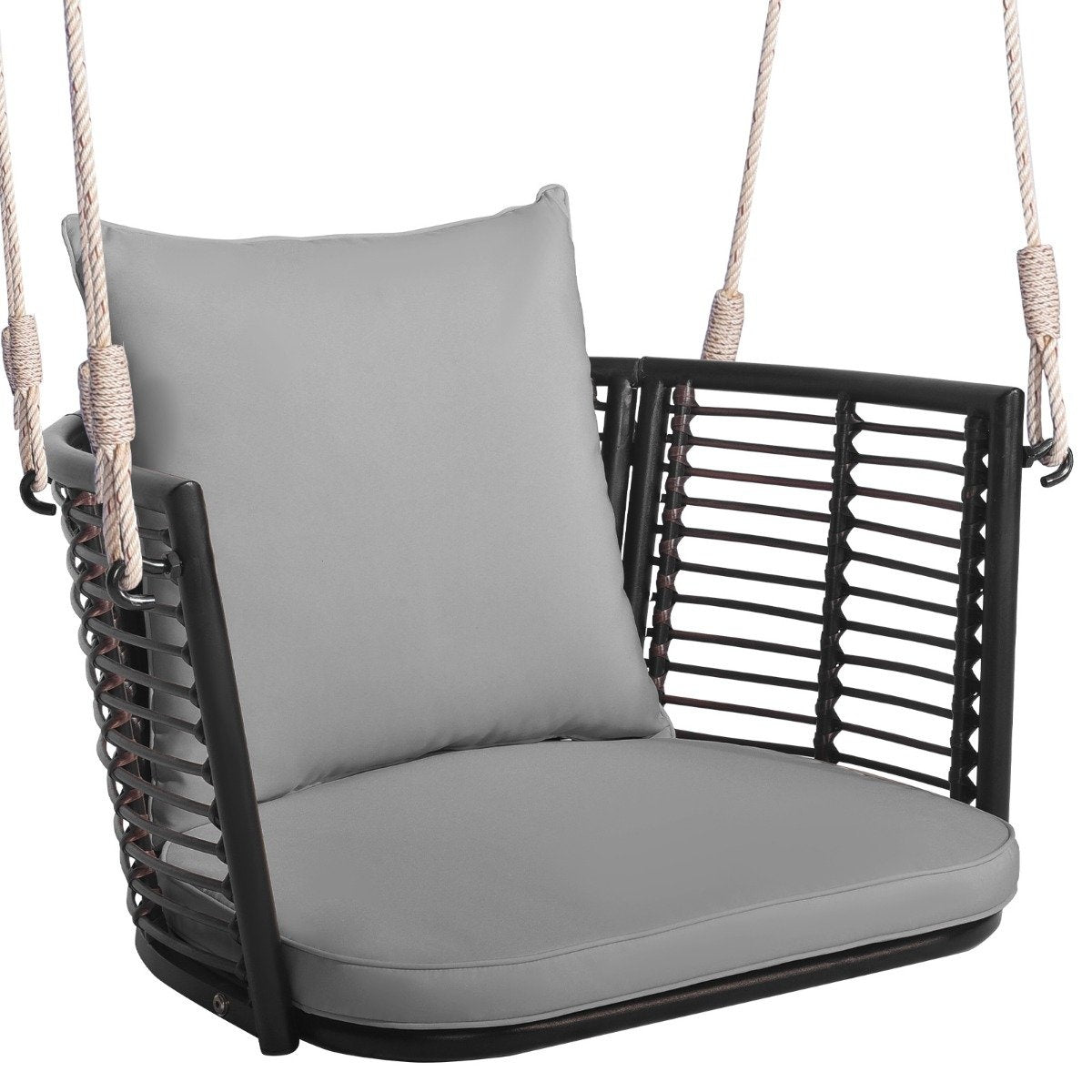 Rattan hanging chair with a load capacity of up to 180 kg, hanging seat with cushions & Gray metal frame