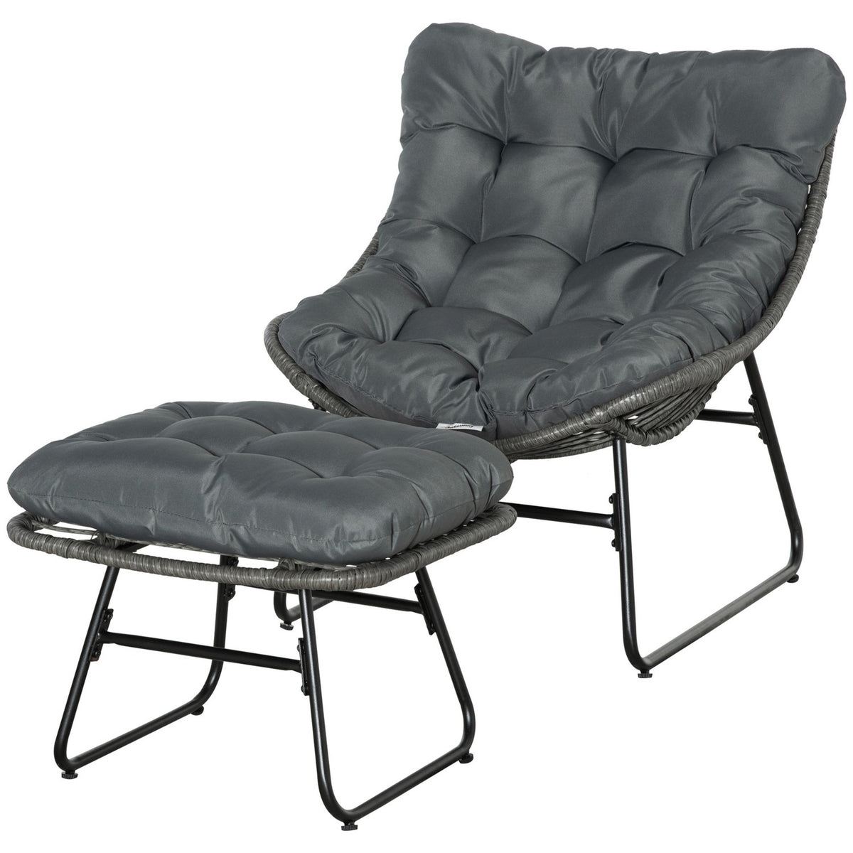 Rattan relaxation chair with footstool garden chair outdoor rattan chair with cushions, steel & polyester, gray 69x76x70 cm for garden & terrace |