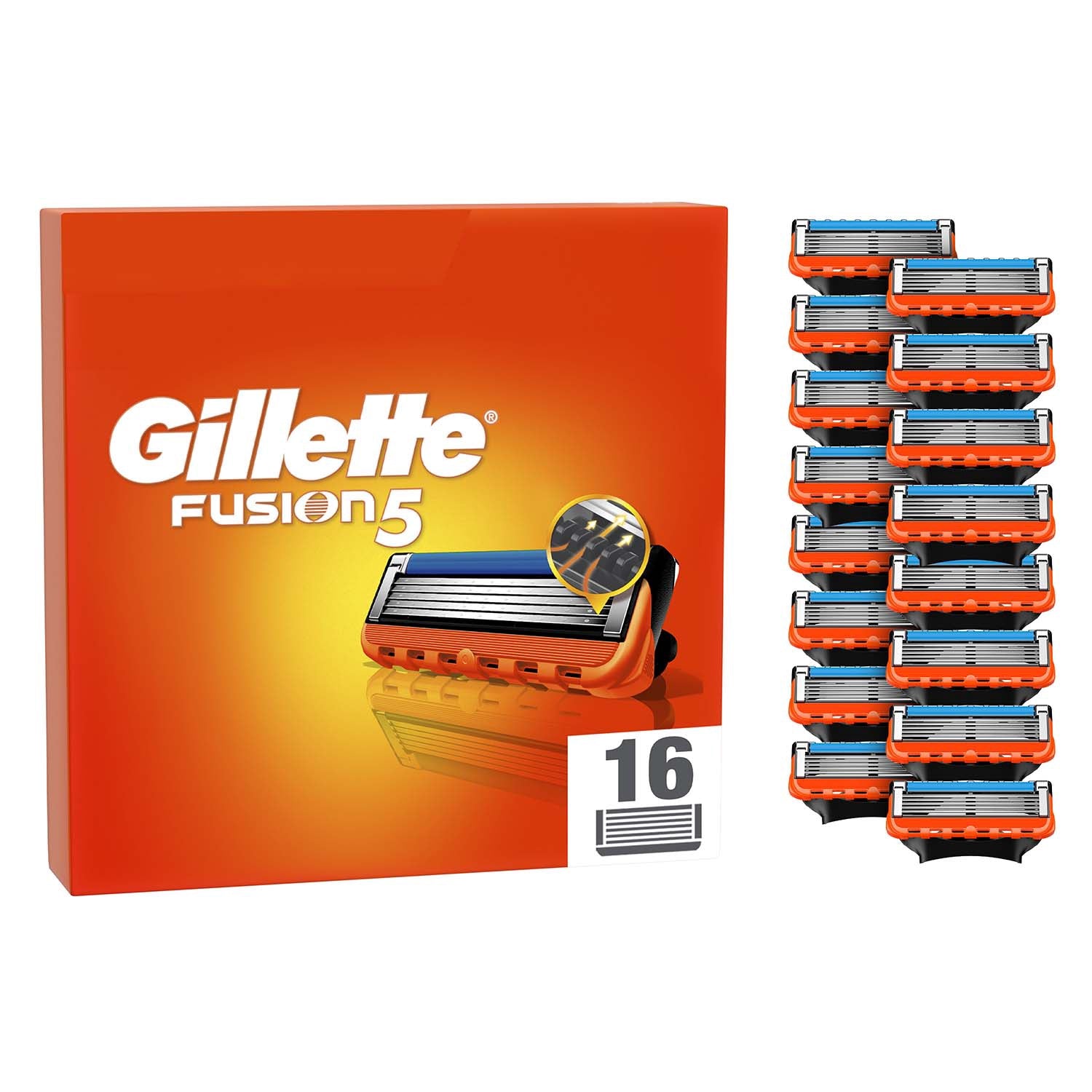 Razor Blades Fusion5, 16-Pack, 5 Sharp Blades, Lubricating Strip