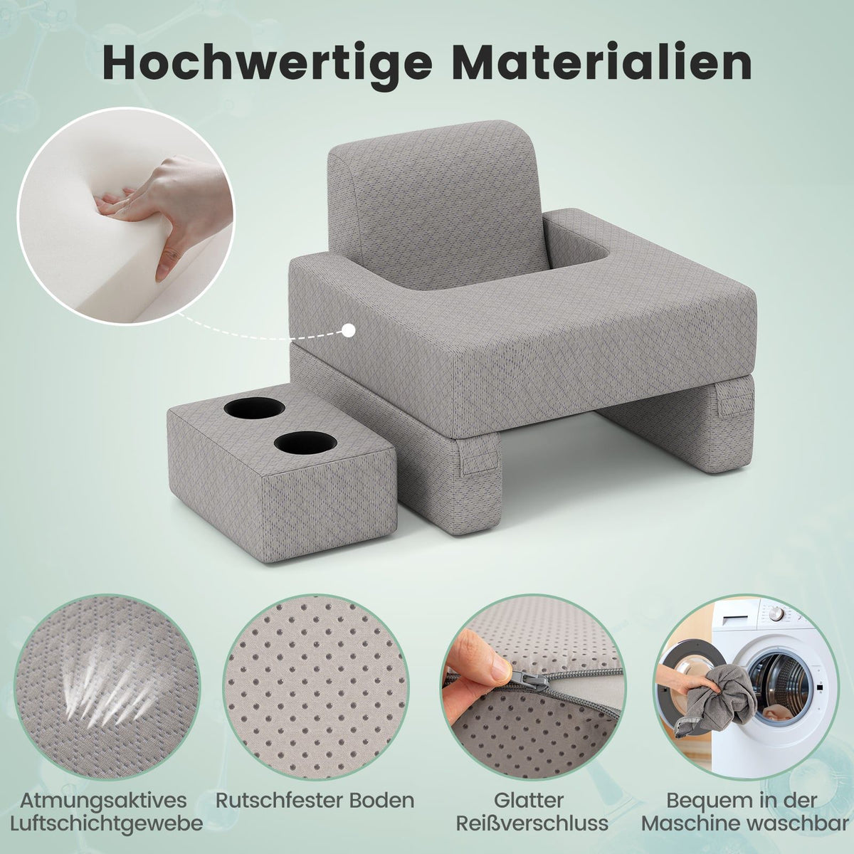 Reading Pillow with Cup Holder – Ergonomic Backrest, Gray