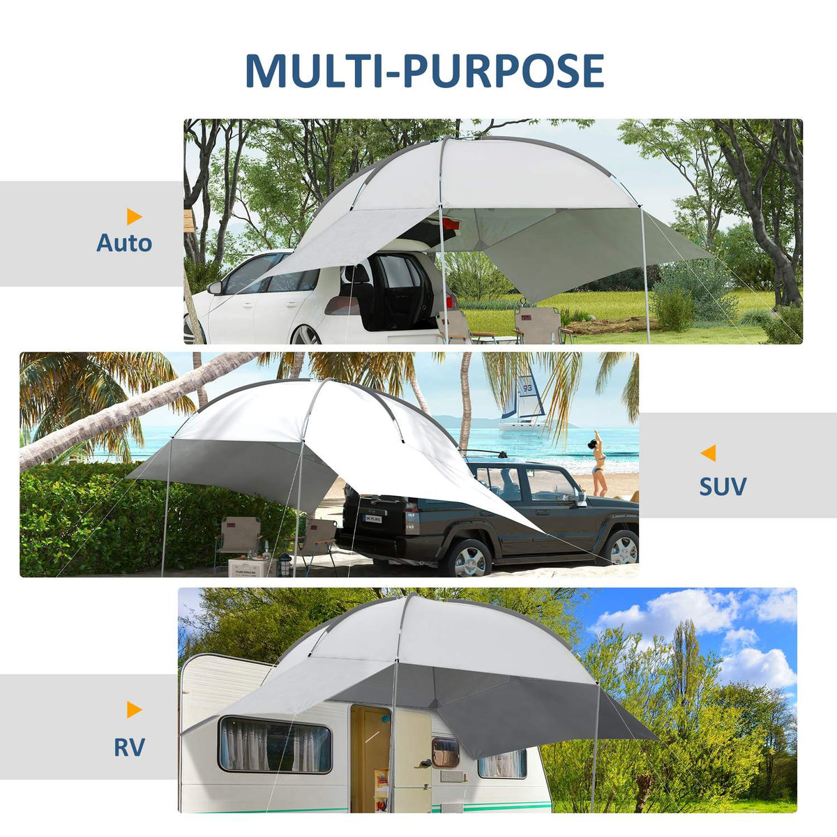 Rear Tent For Cars Waterproof Car Tent With Steel Frame, Rain & Sun Protection, 3X2.6X2.3-2.6M, Portable