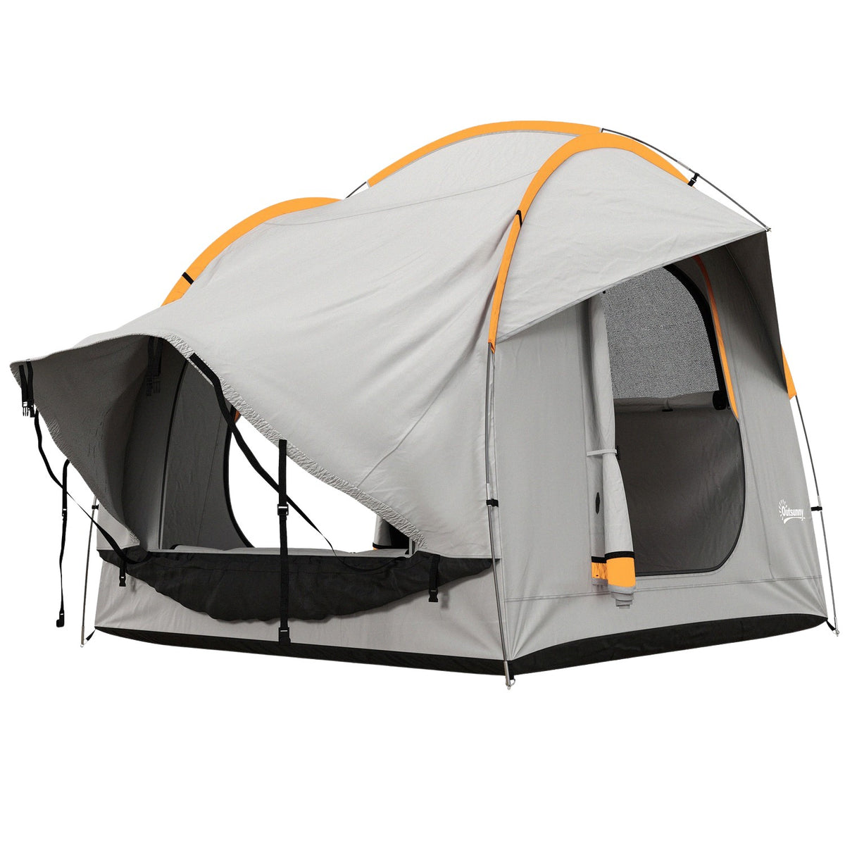 Rear tent car dome tent for 6 people with 3 doors and windows, tailgate tent for caravans and SUVs made of polyester, light gray