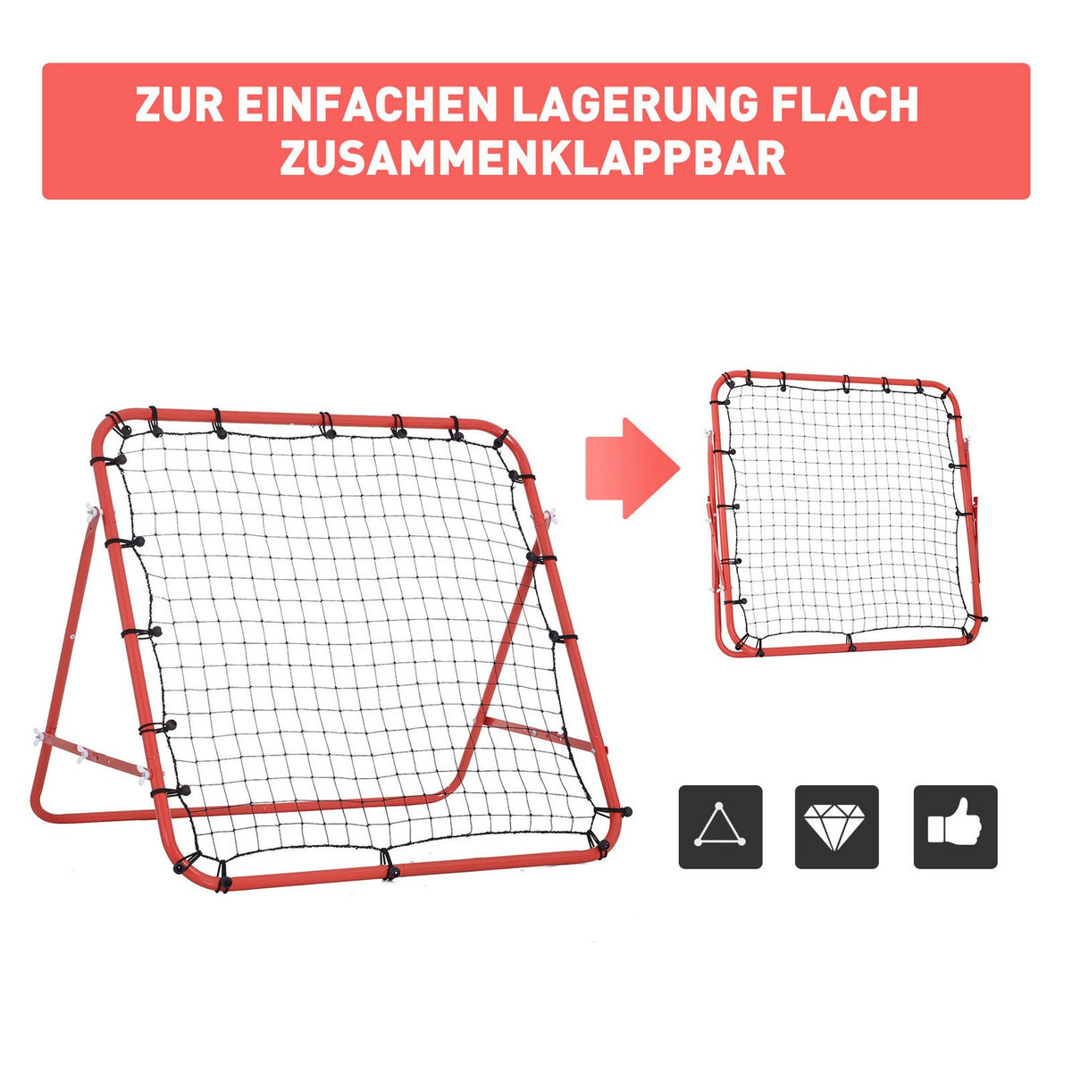 Rebounder Football Rebound Wall Goal Net For Football Adjustable Angle Red + Black 96 X 80 X 96 Cm