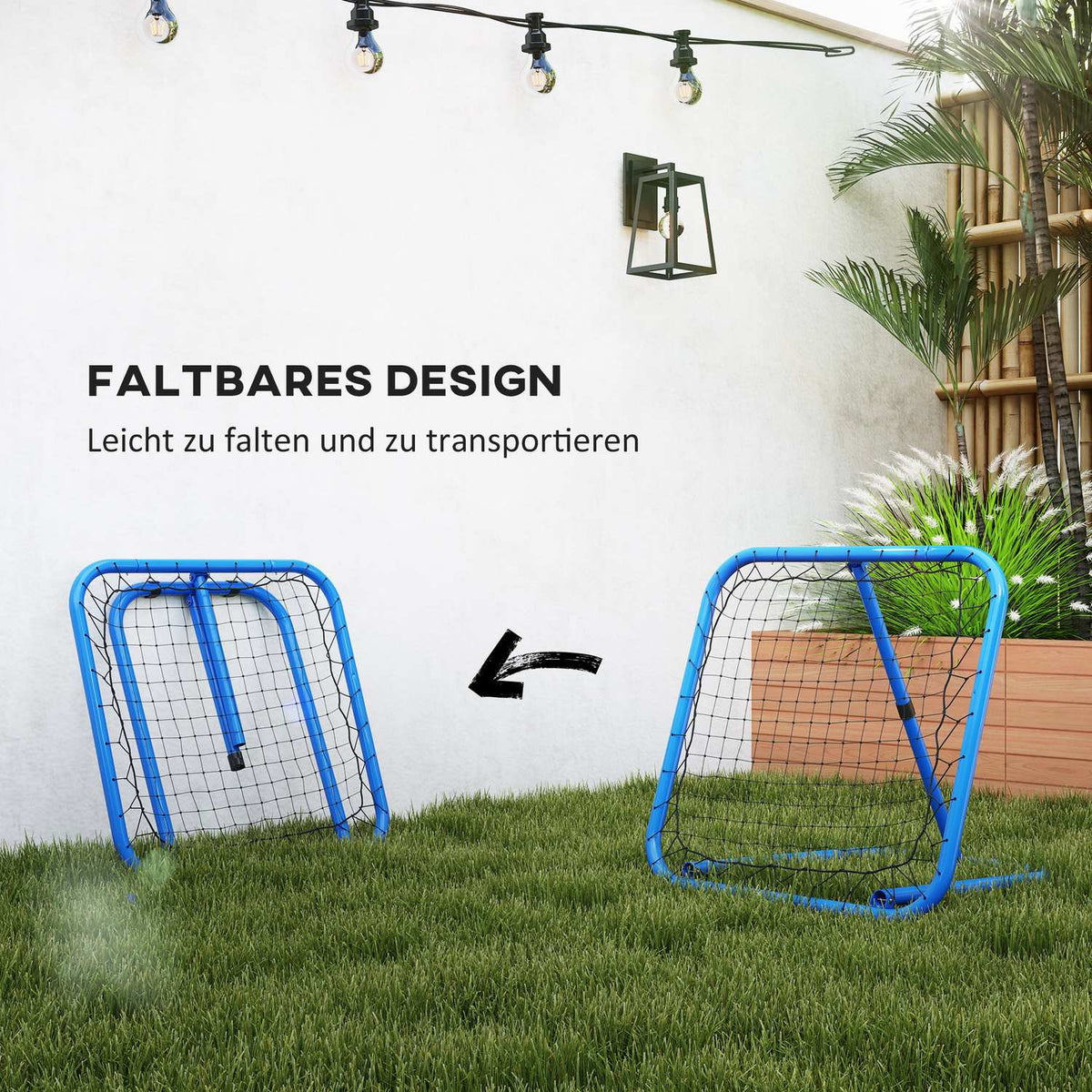 Rebounder for Football, Foldable Football Rebounder 63 x 63 cm Adjustable Football Goal Kicker for Baseball Basketball, Metal, Blue