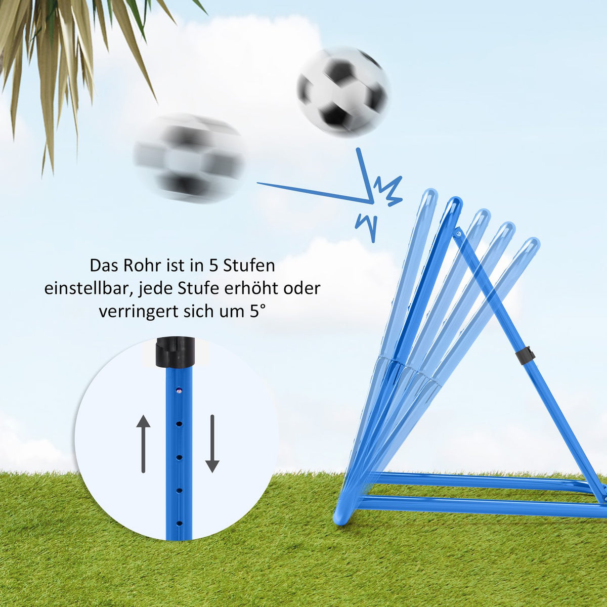 Rebounder for Football, Foldable Football Rebounder 63 x 63 cm Adjustable Football Goal Kicker for Baseball Basketball, Metal, Blue