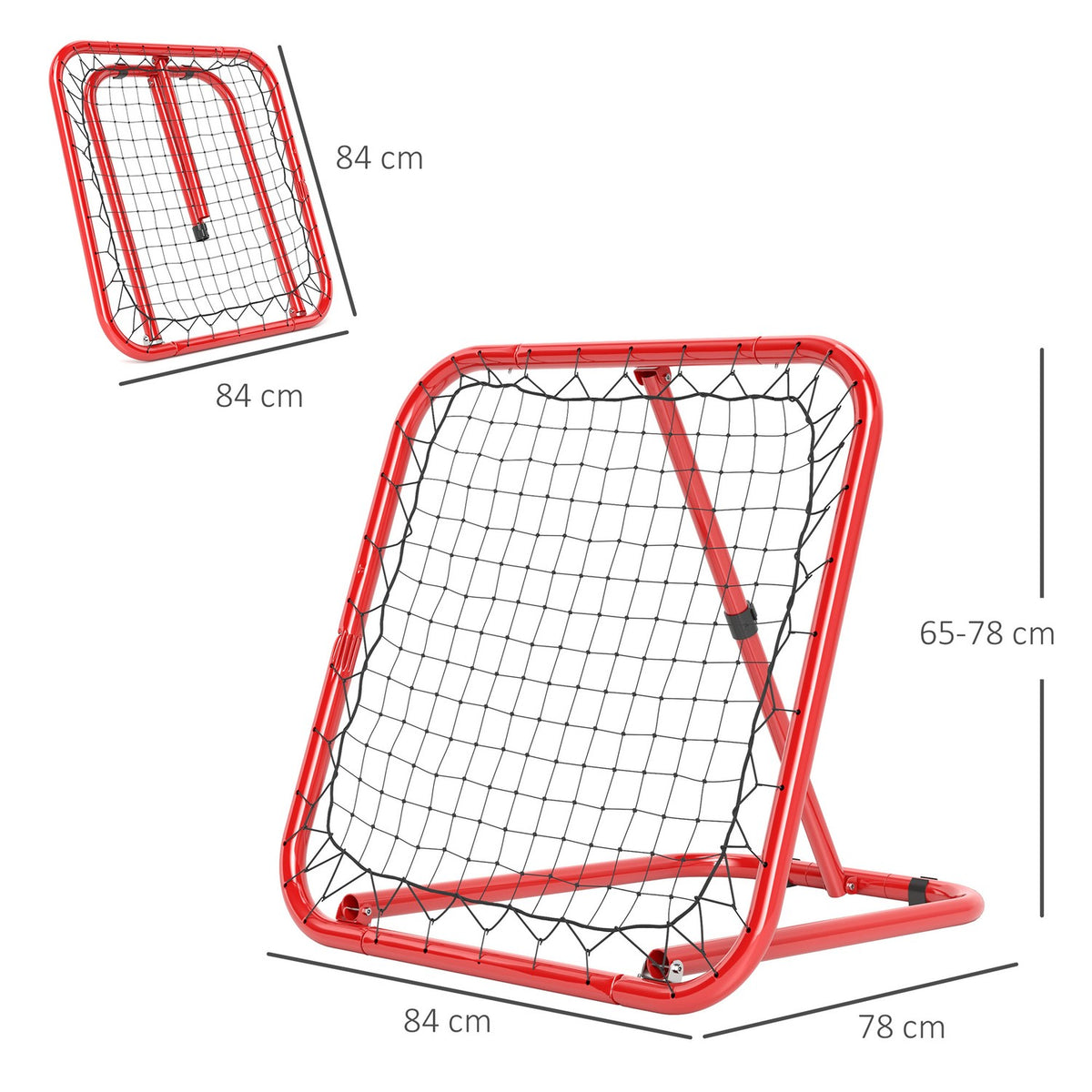 Rebounder for Football, Foldable Football Rebounder 63 x 63 cm Adjustable Football Goal Kicker for Baseball Basketball, Metal, Red