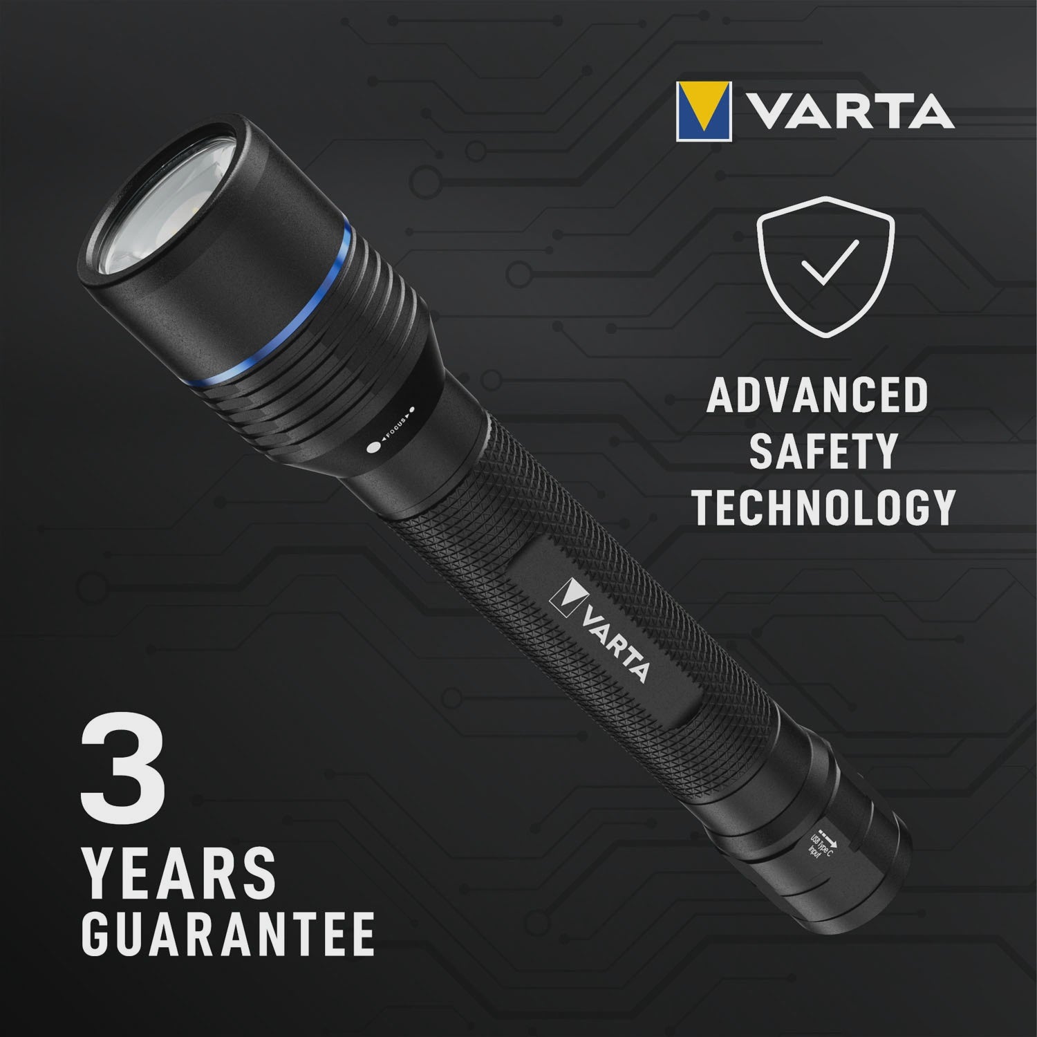 Rechargeable Flashlight 1000lm, IP67, USB-C, 5 Modes