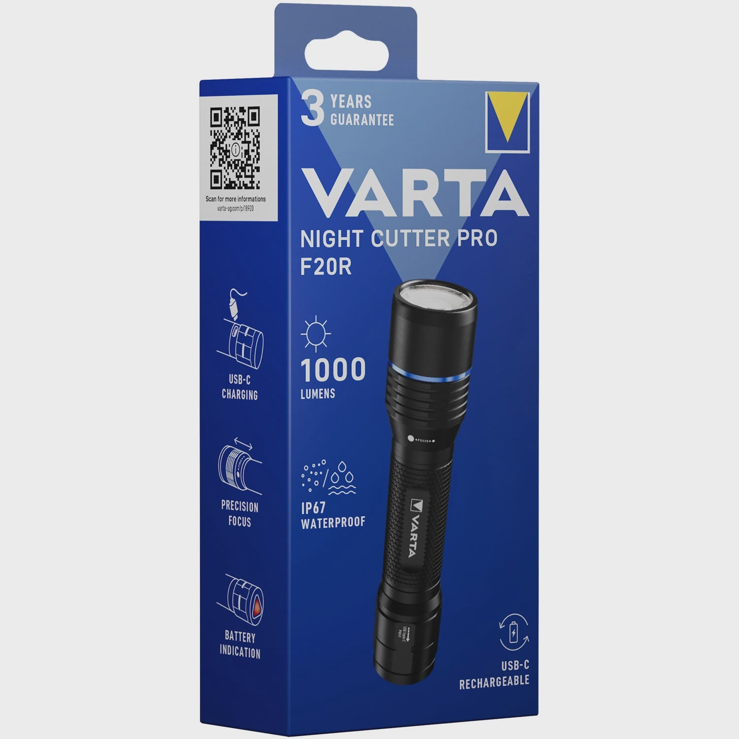 Rechargeable Flashlight 1000lm, IP67, USB-C, 5 Modes
