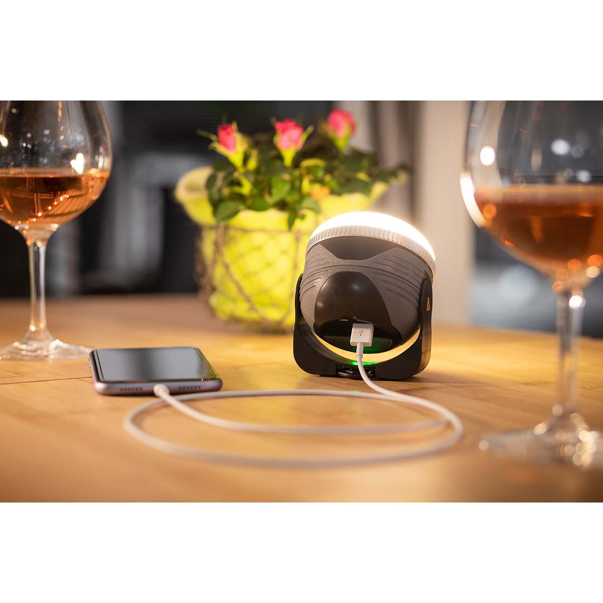 Rechargeable LED outdoor lamp OLI 310 AB with Bluetooth® speaker (Camping lamp with magnet and hook / Caravan lamp for outdoors with speaker 1x 3W, rechargeable and incl. USB power bank)