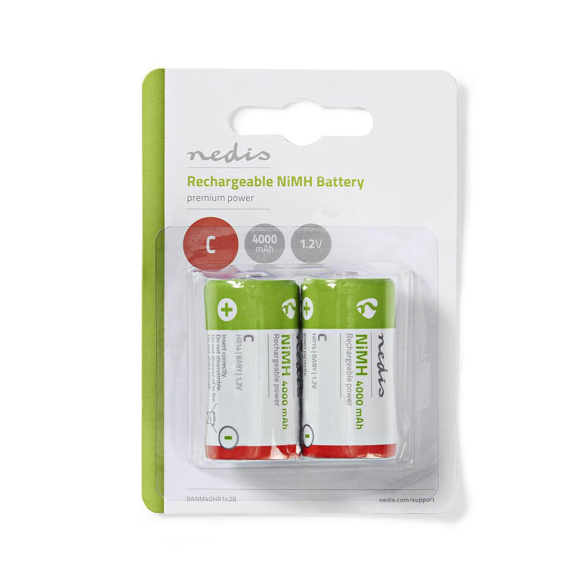 Rechargeable Ni-MH Battery C | 1.2 V DC | 4000 mAh | Preloaded | 2-Blister | HR14 | Green / Red