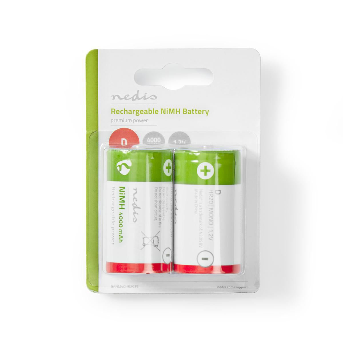 Rechargeable Ni-MH Battery D | 1.2 V DC | 4000 mAh | Preloaded | 2-Blister | HR20 | Green / Red
