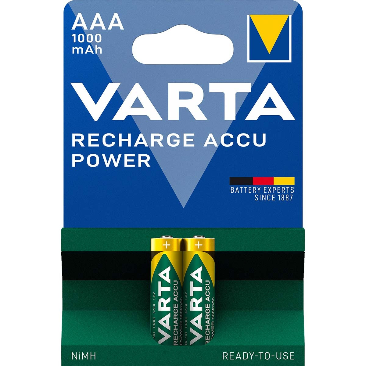 Rechargeable Ni-MH battery AAA | 1.2 V DC | 1000 mAh | Preloaded | 2-Blister card