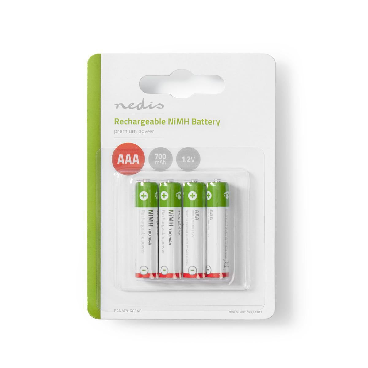 Rechargeable Ni-MH battery AAA | 1.2 V DC | 700 mAh | Preloaded | 4-Blister