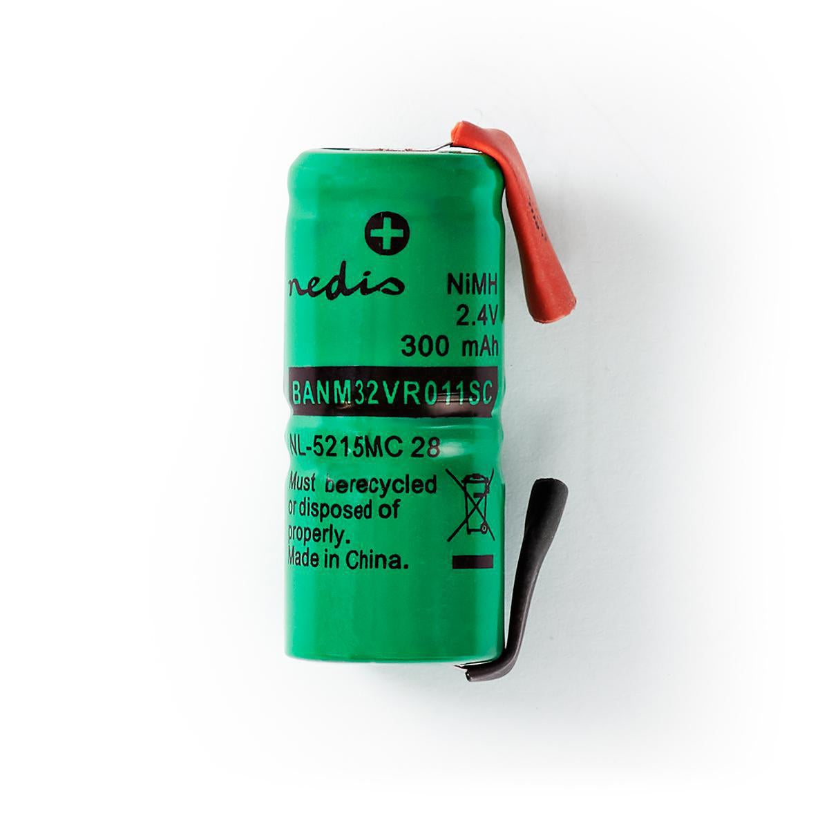 Rechargeable Ni-MH battery pack | 2.4 V DC | Rechargeable | 300 mAh | Preloaded | 1-Polybag | N/A | Solder tabs | Green