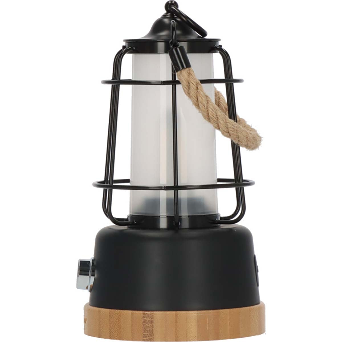 Rechargeable camping lamp CAL 1 with hemp rope and bamboo base (370 lm, IP44, burning time up to 75h, dimmable, adjustable light color)