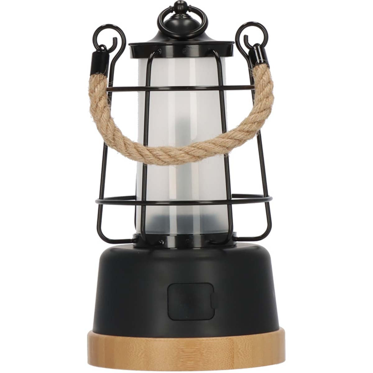 Rechargeable camping lamp CAL 1 with hemp rope and bamboo base (370 lm, IP44, burning time up to 75h, dimmable, adjustable light color)
