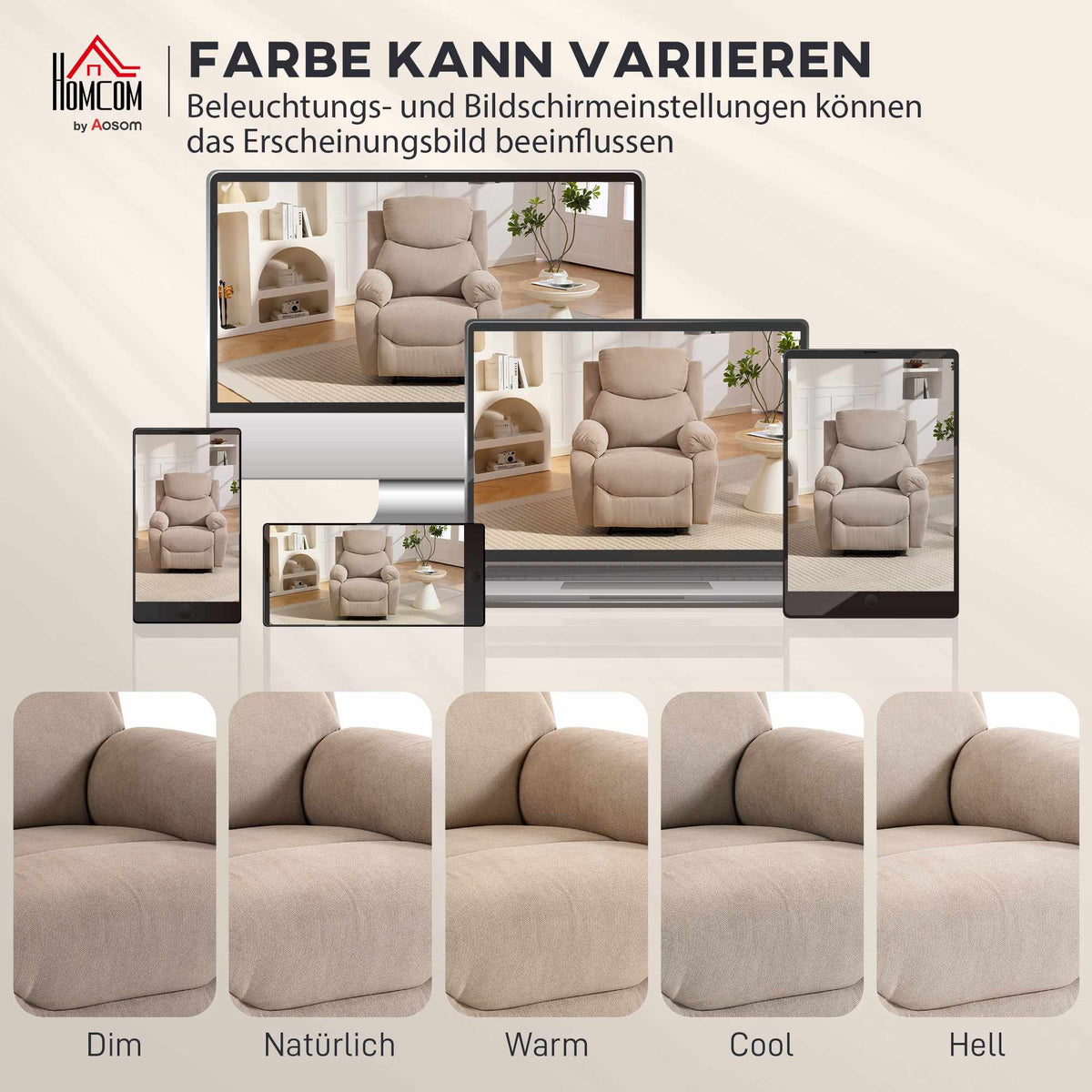Recliner Chair, Manual Recline, Linen Look, Beige
