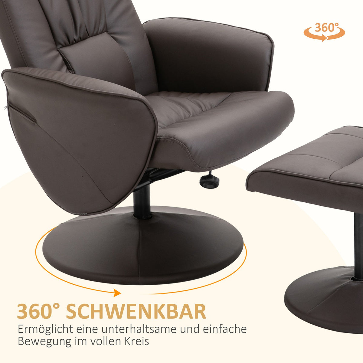 Recliner Chair and Ottoman Set, Faux Leather, Brown