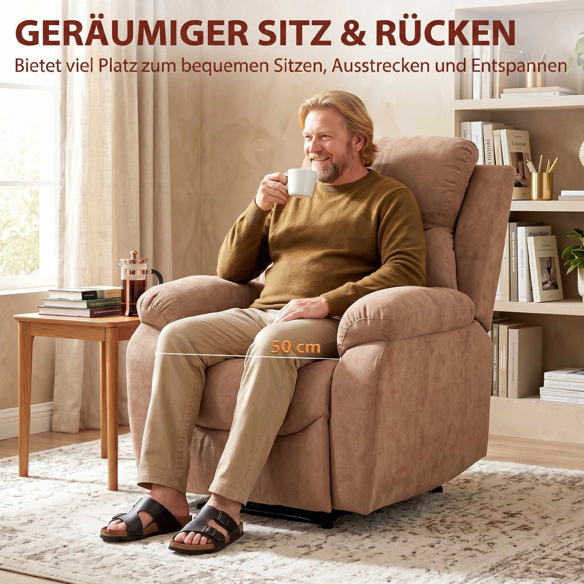 Recliner Chair with 150 Recline, Linen Look, Dark Brown