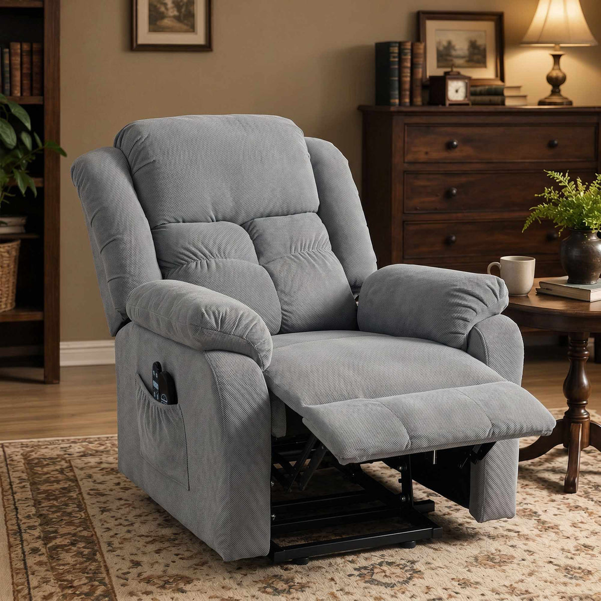 Recliner Chair with Massage, Lift Assist, and USB Ports, Light Grey