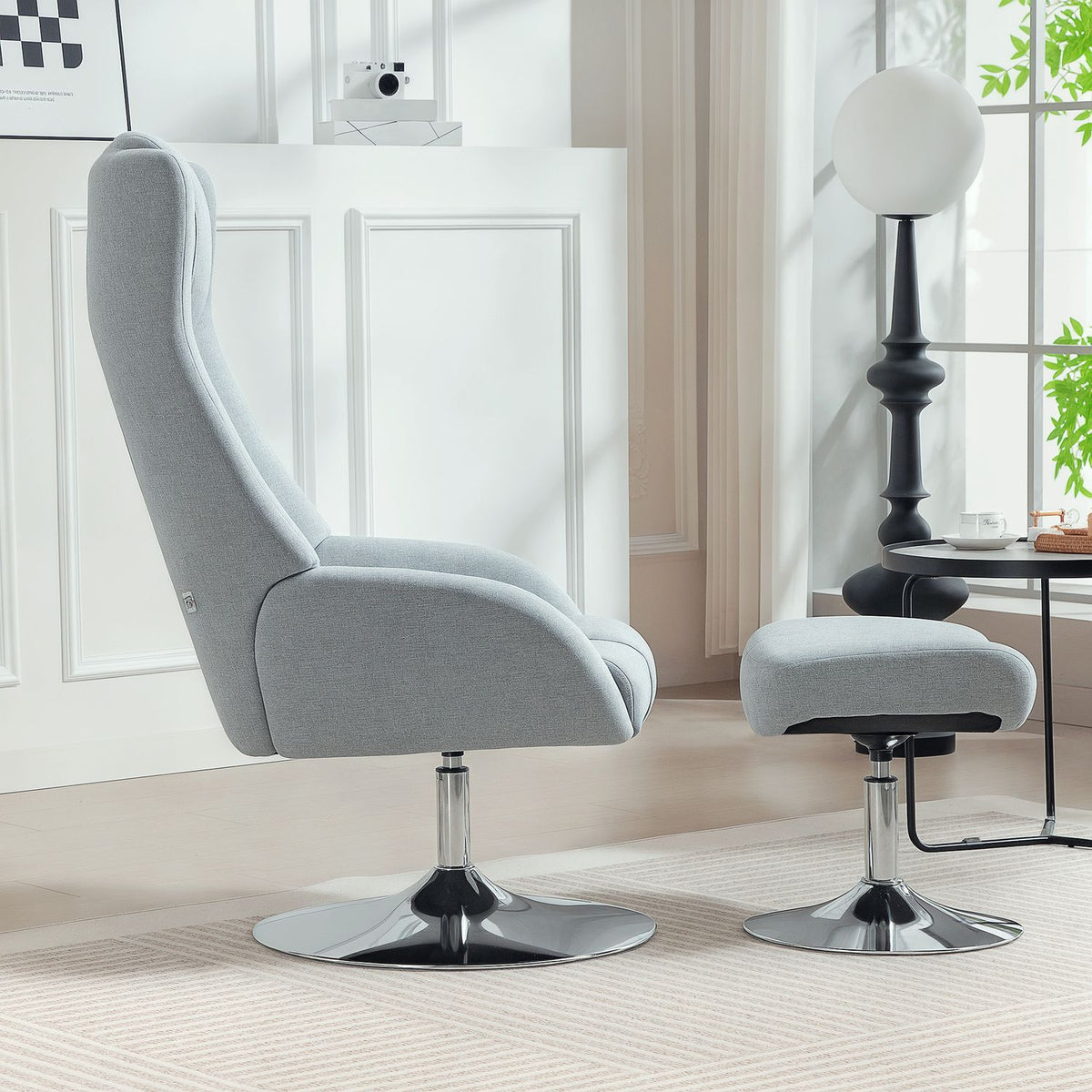 Recliner Chair with Ottoman, Armrests, Gray