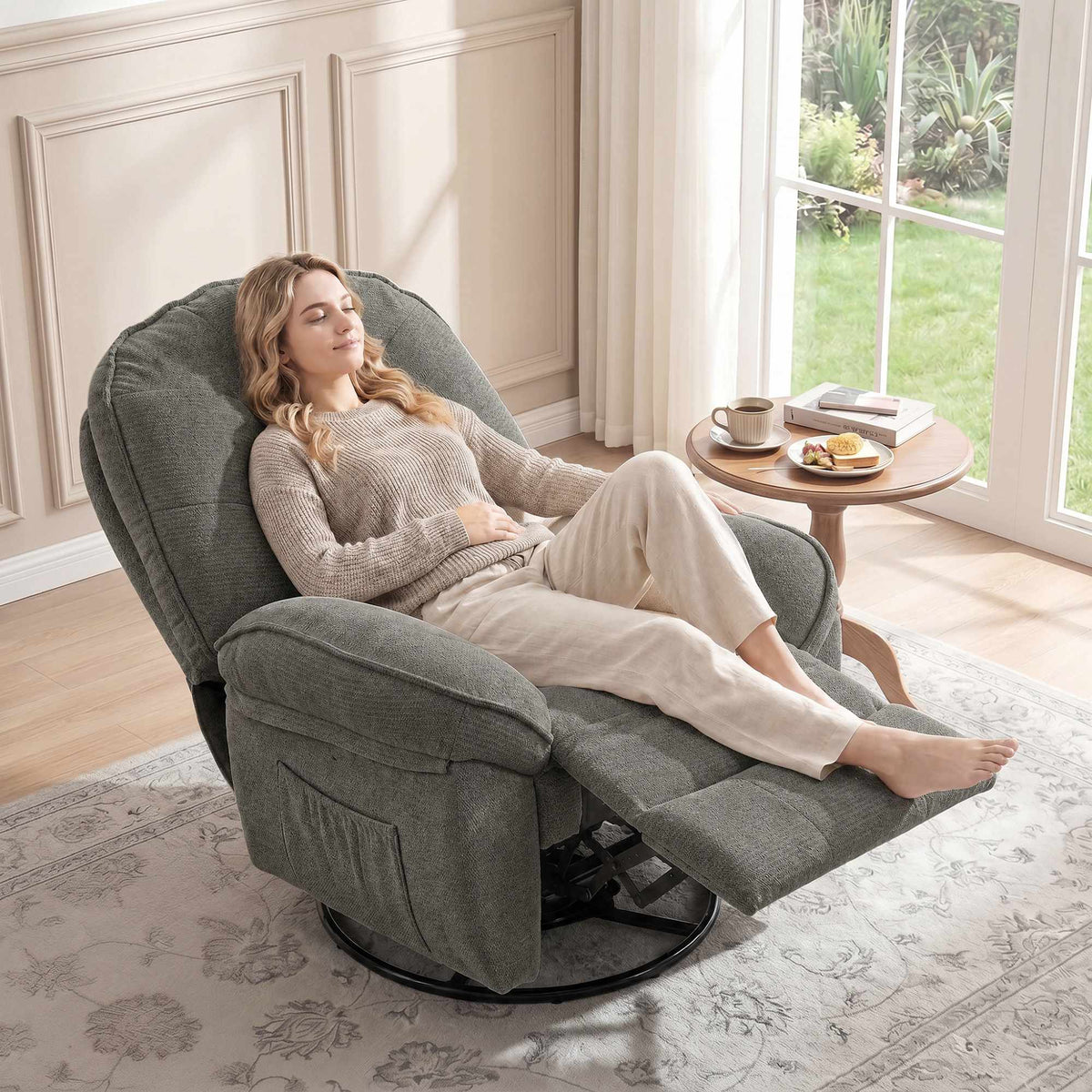 Recliner Chair with Swivel, Rocking & Reclining Function