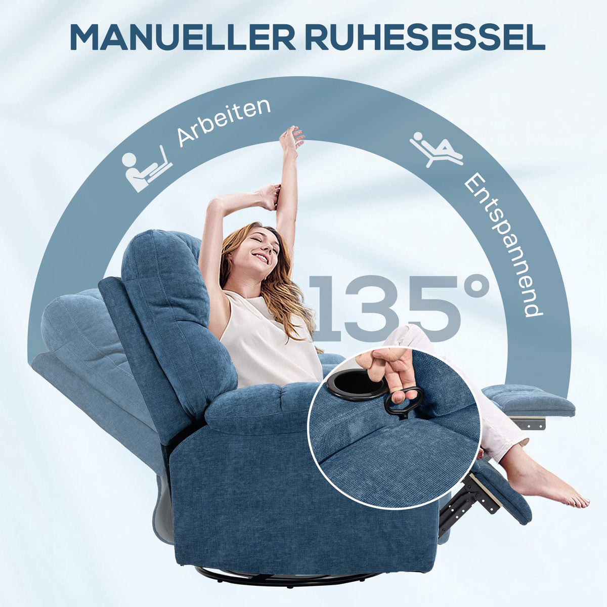 Recliner Chair with Swivel and Rocking Function, Dark Blue