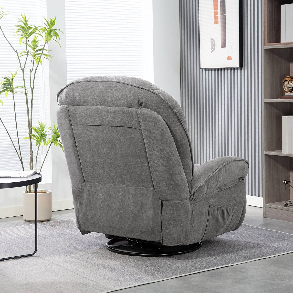 Recliner chair, TV chair with reclining function, rocking function, swivel TV chair with footrest, grey
