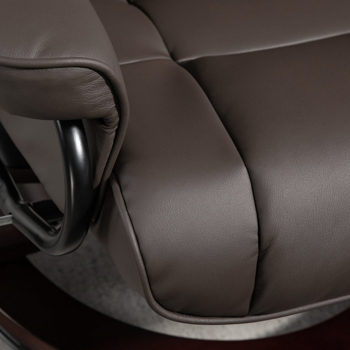 Recliner chair with footstool, swivel and tilt, faux leather cover, up to 150 kg, wooden frame, brown