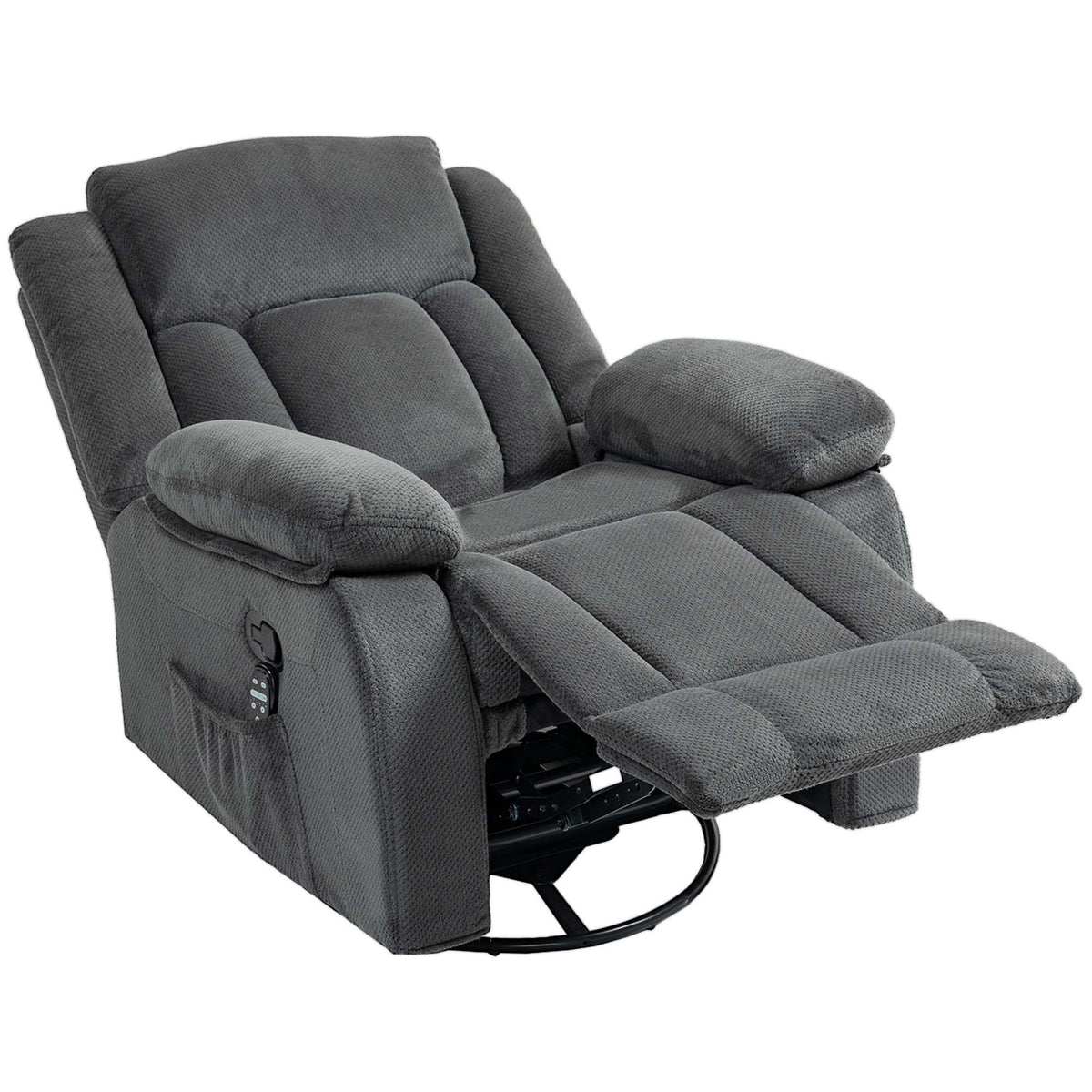 Recliner with Massage, Heat, Swivel, Rocking – Grey Velvet