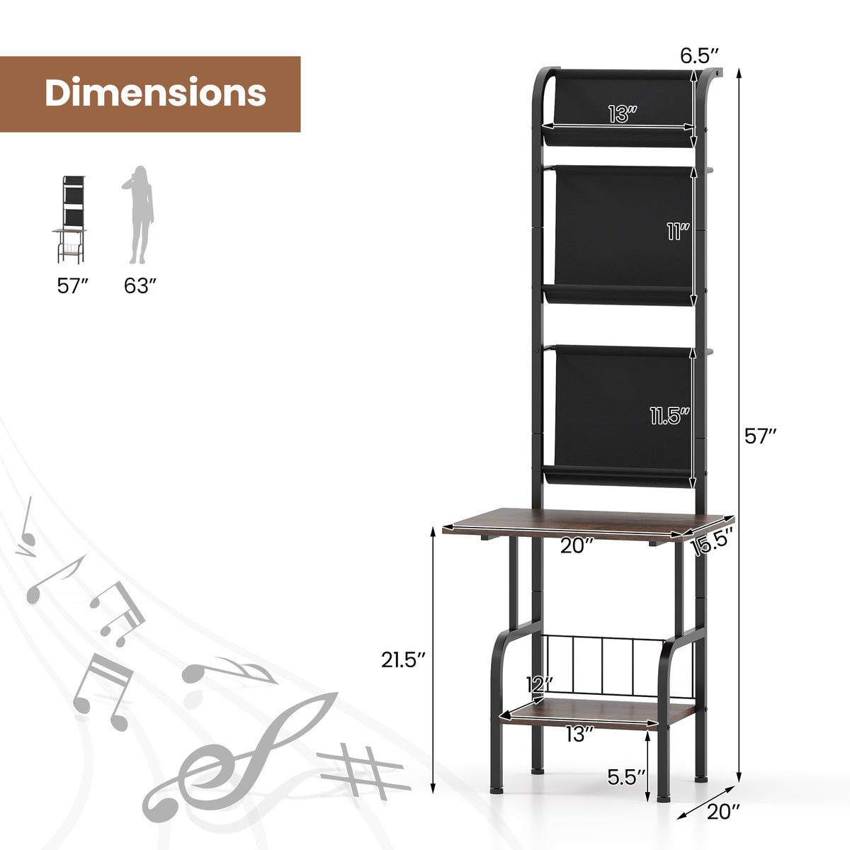 Record Player Stand, 5-Tier Vinyl Display Shelf