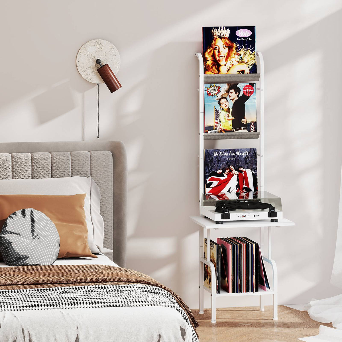 Record Player Stand, 5-Tier Vinyl Display, White