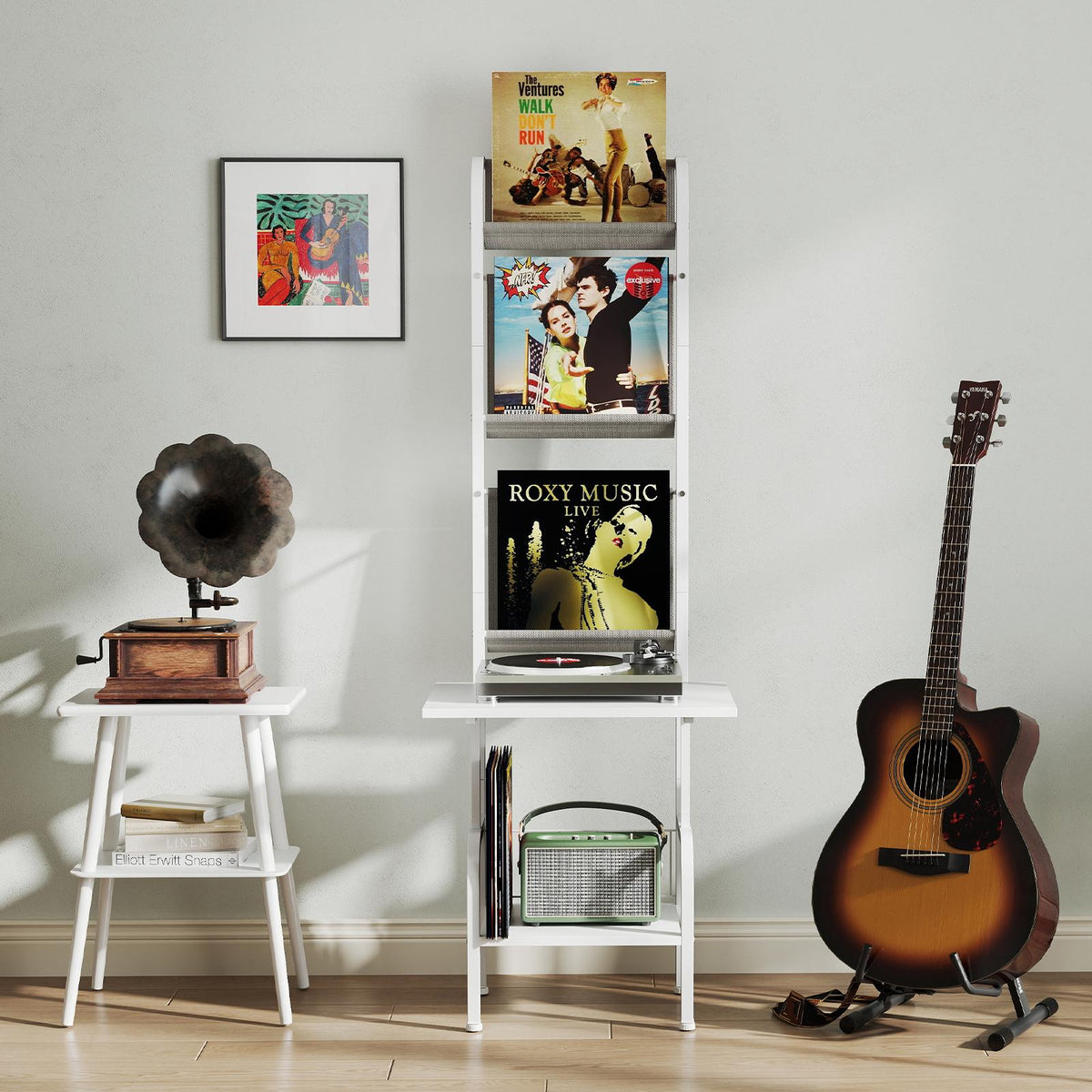 Record Player Stand, 5-Tier Vinyl Display, White