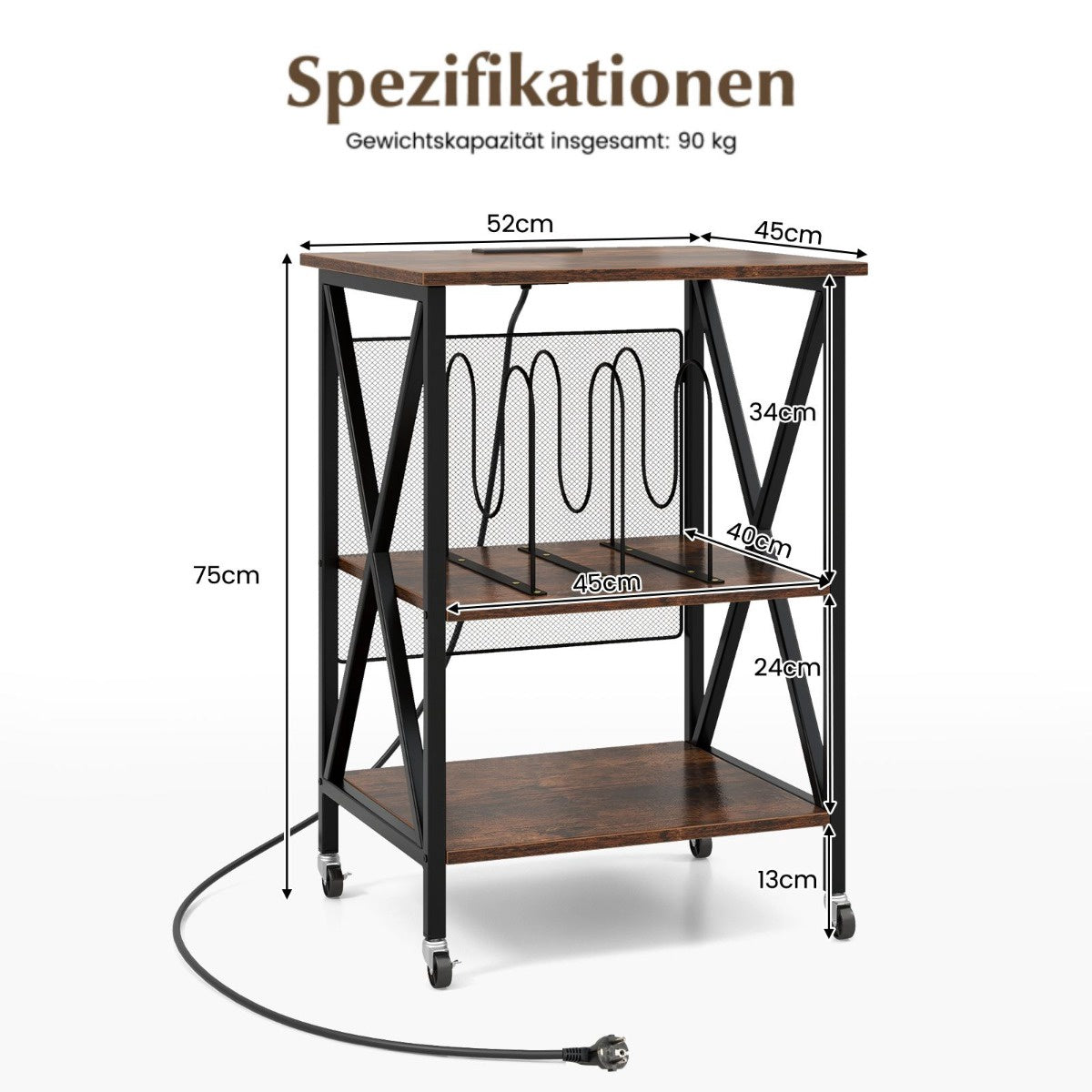 Record Player Stand With Charging Station, Vinyl Storage