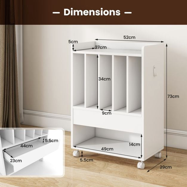 Record Player Stand With Drawer, 4 Dividers, Locking Wheels