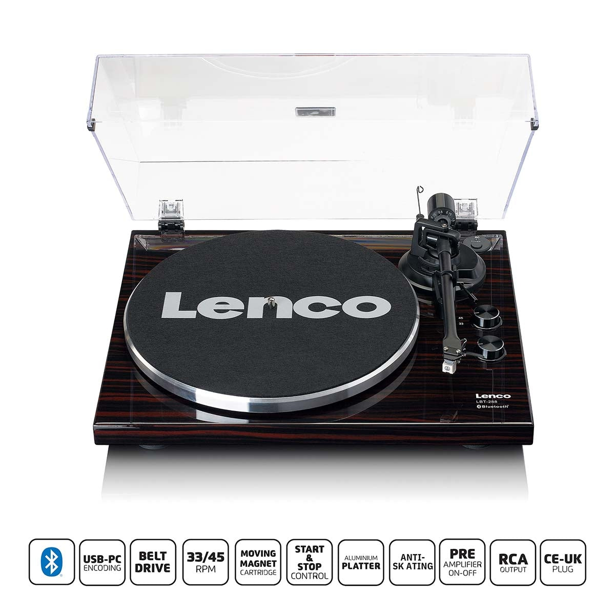 Record player with Bluetooth® transmission dark brown