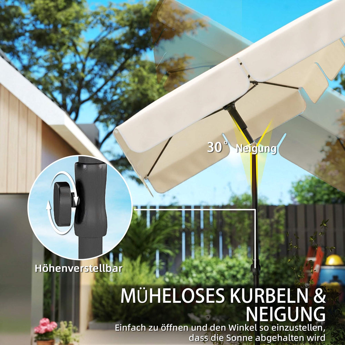 Rectangular Balcony Umbrella, Water-Repellent, 183x122 cm