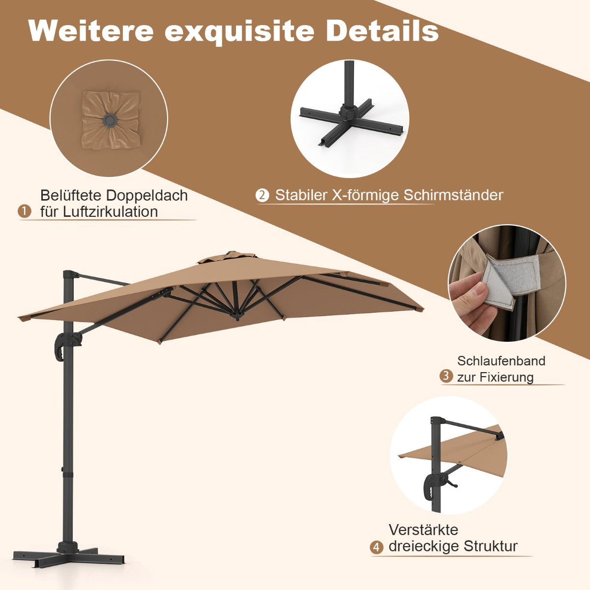 Rectangular Cantilever Umbrella 250x250 cm with Crank, Brown