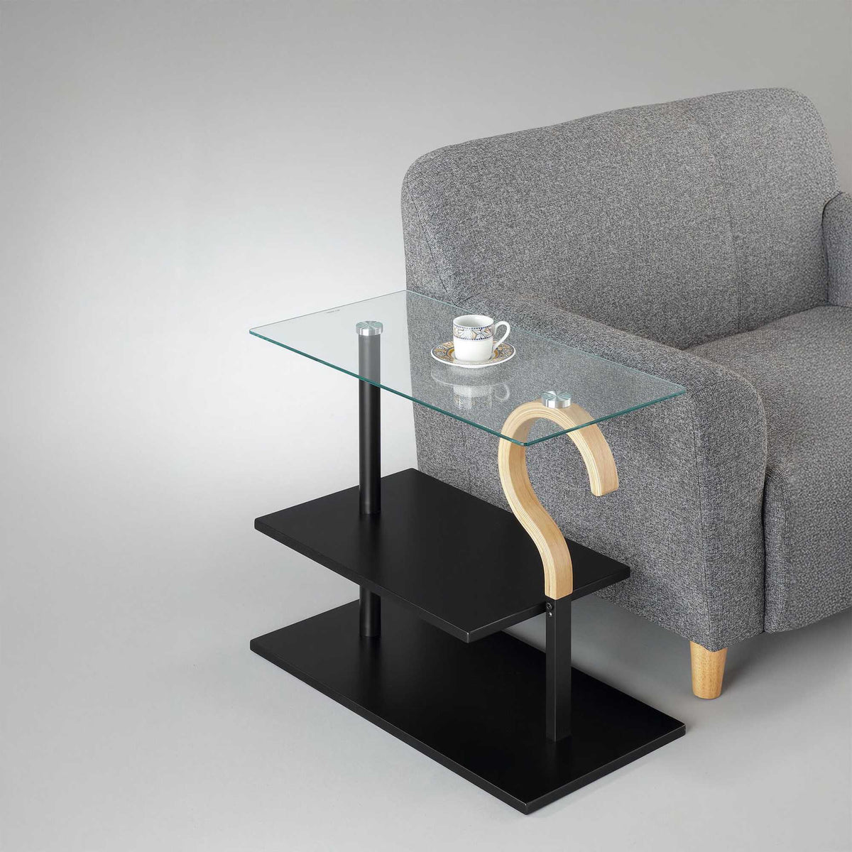Rectangular Coffee Table with Glass Shelf, Black Frame