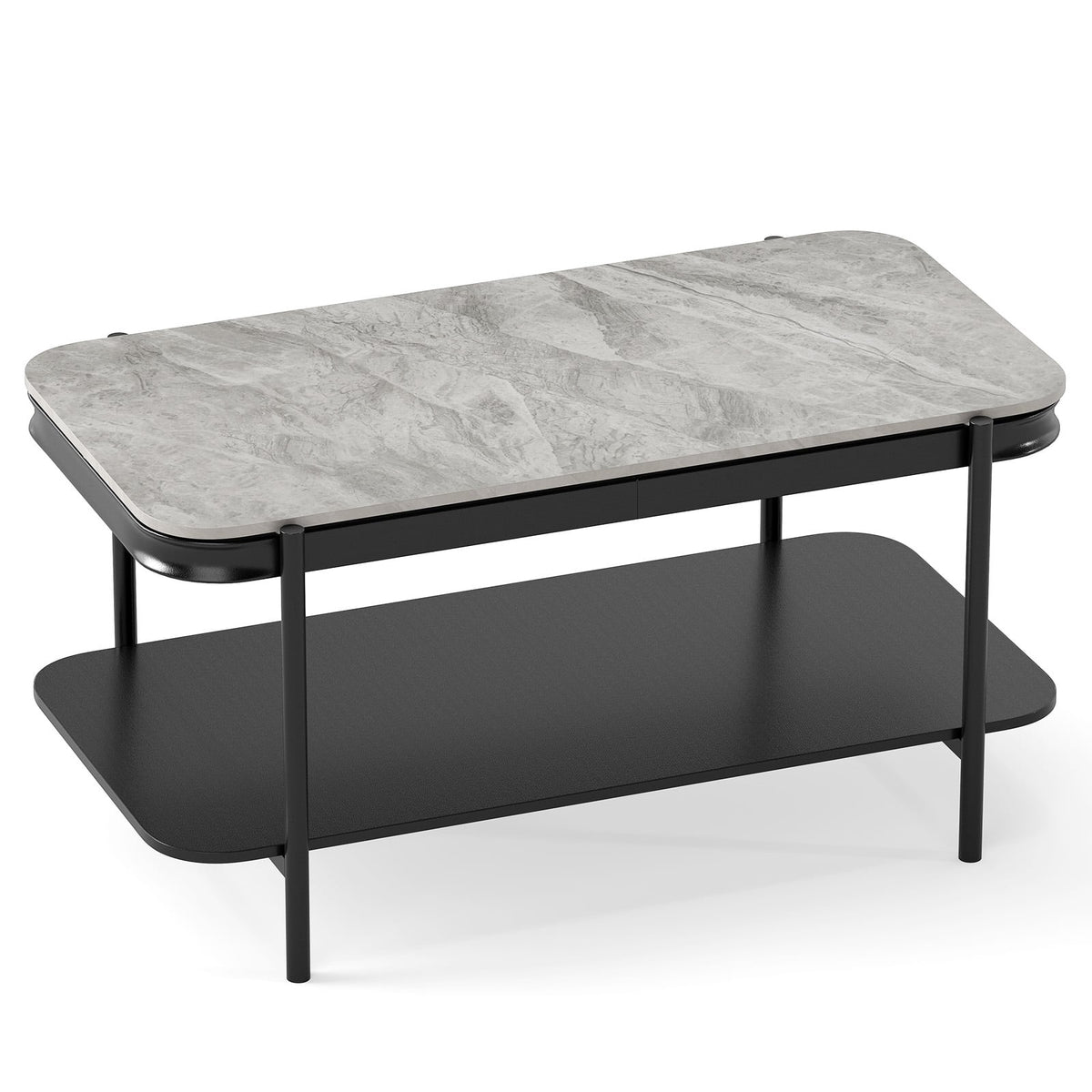 Rectangular Coffee Table with Storage, Grey Sintered Stone