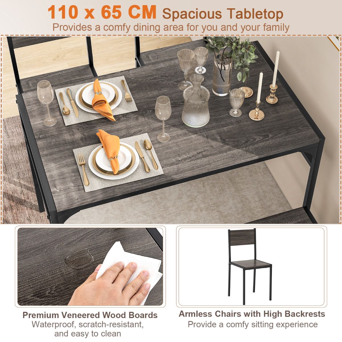 Rectangular Dining Table Set With Bench, 2 Chairs, Storage Shelf