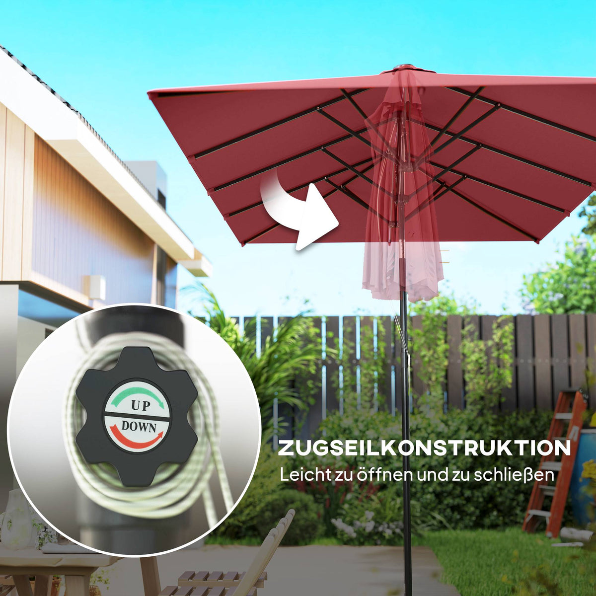 Rectangular Double Patio Umbrella, Adjustable, Wine Red