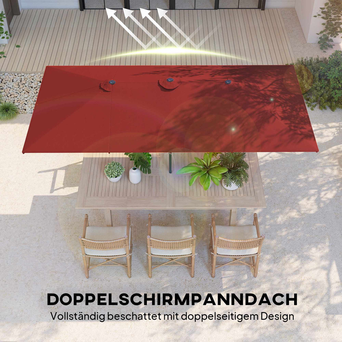 Rectangular Double Patio Umbrella, Adjustable, Wine Red