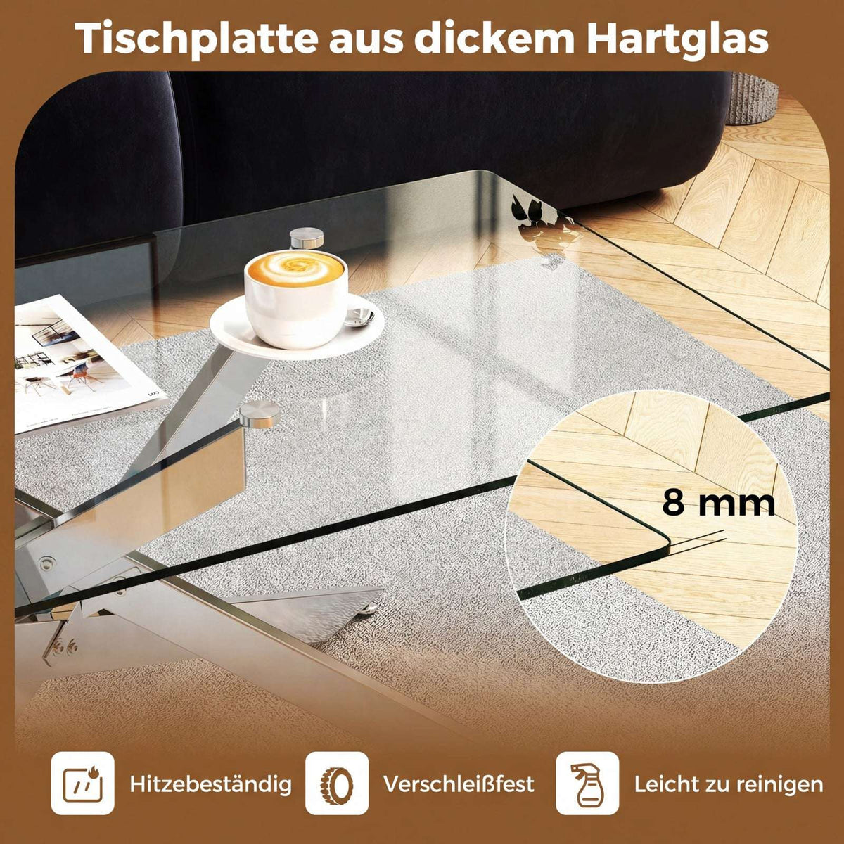 Rectangular Glass Coffee Table, Tempered Glass, 120x60 cm