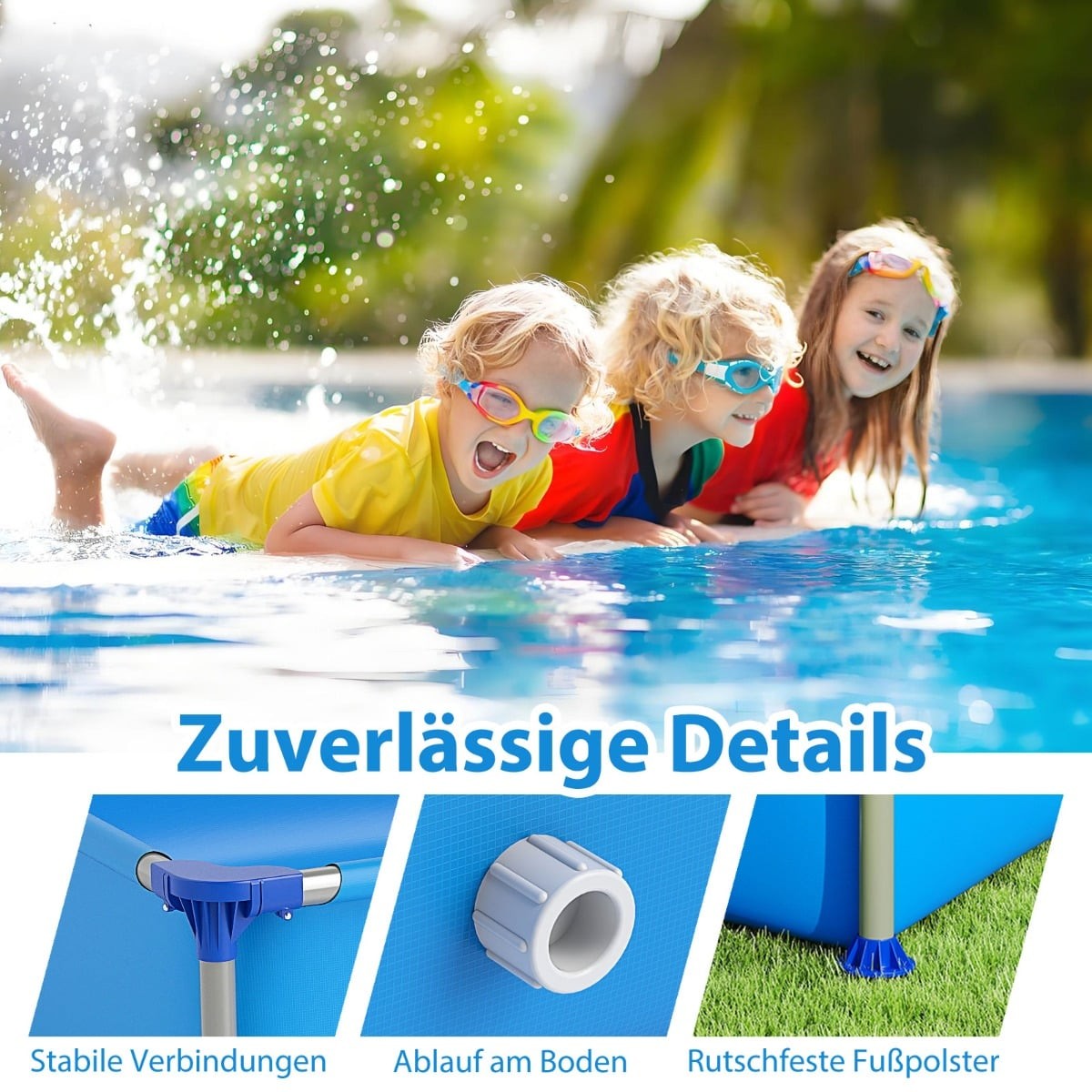 Rectangular Metal Frame Kids Pool, 2.28m x 1.59m x 42cm
