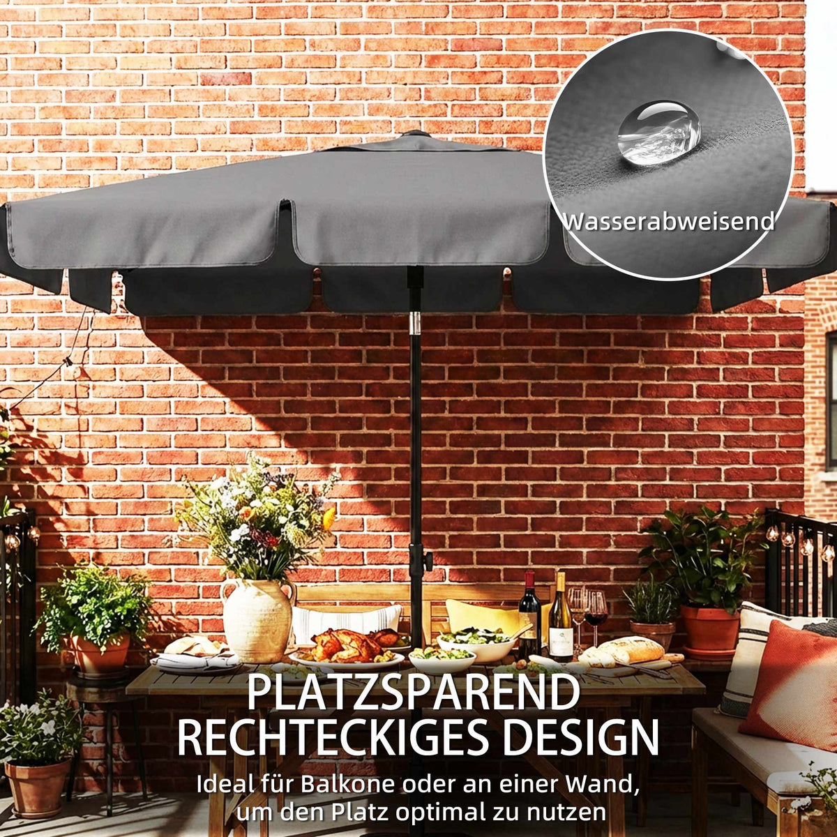 Rectangular Patio Umbrella, Water-Resistant, Dark Grey