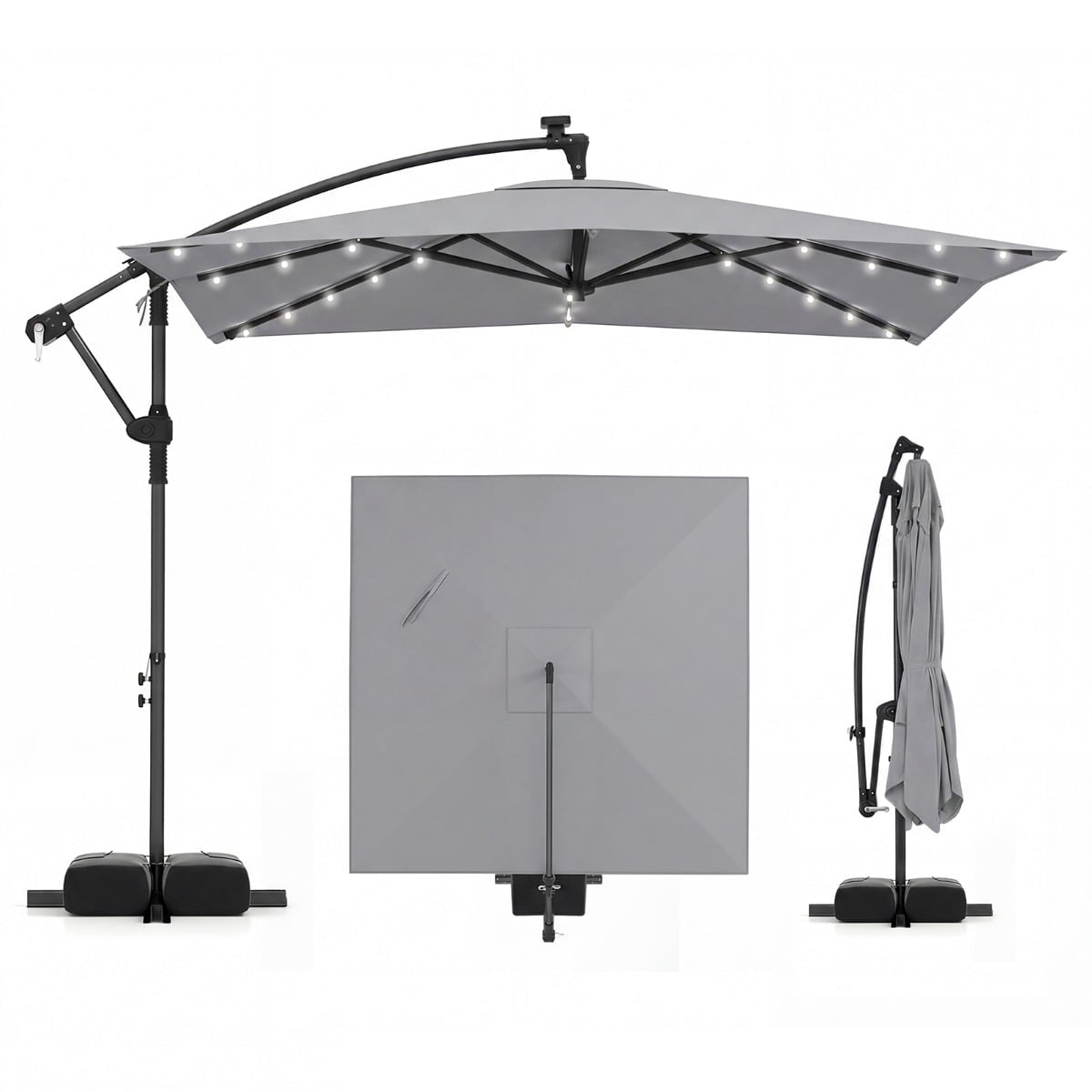 Rectangular Patio Umbrella with Stand, LED Lights, 360 Rotation