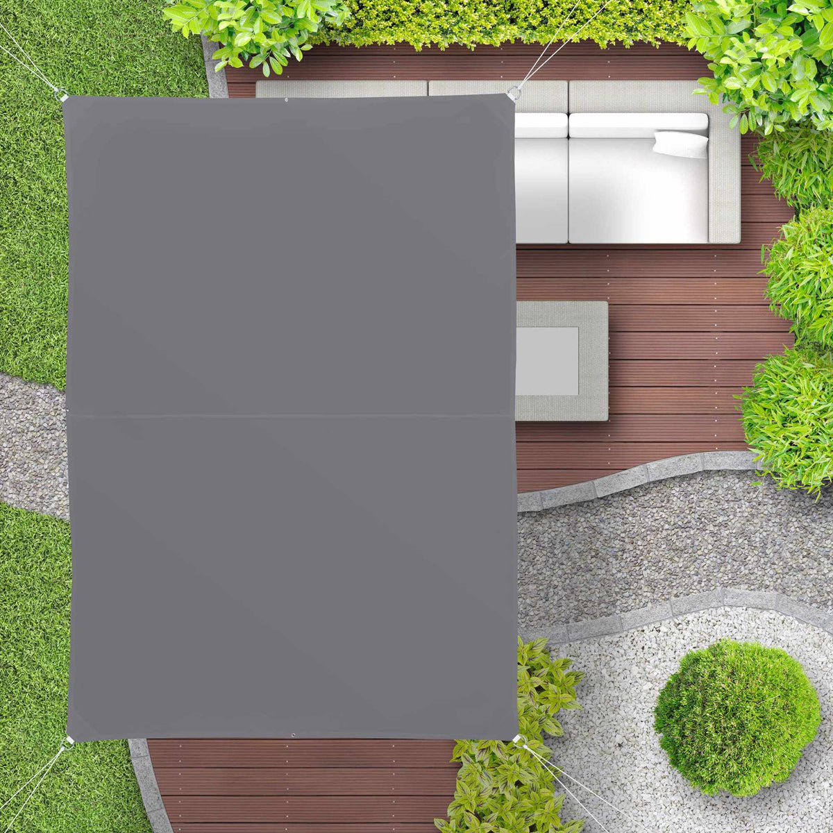 Rectangular Shade Sail, Weatherproof UV Protection, Grey