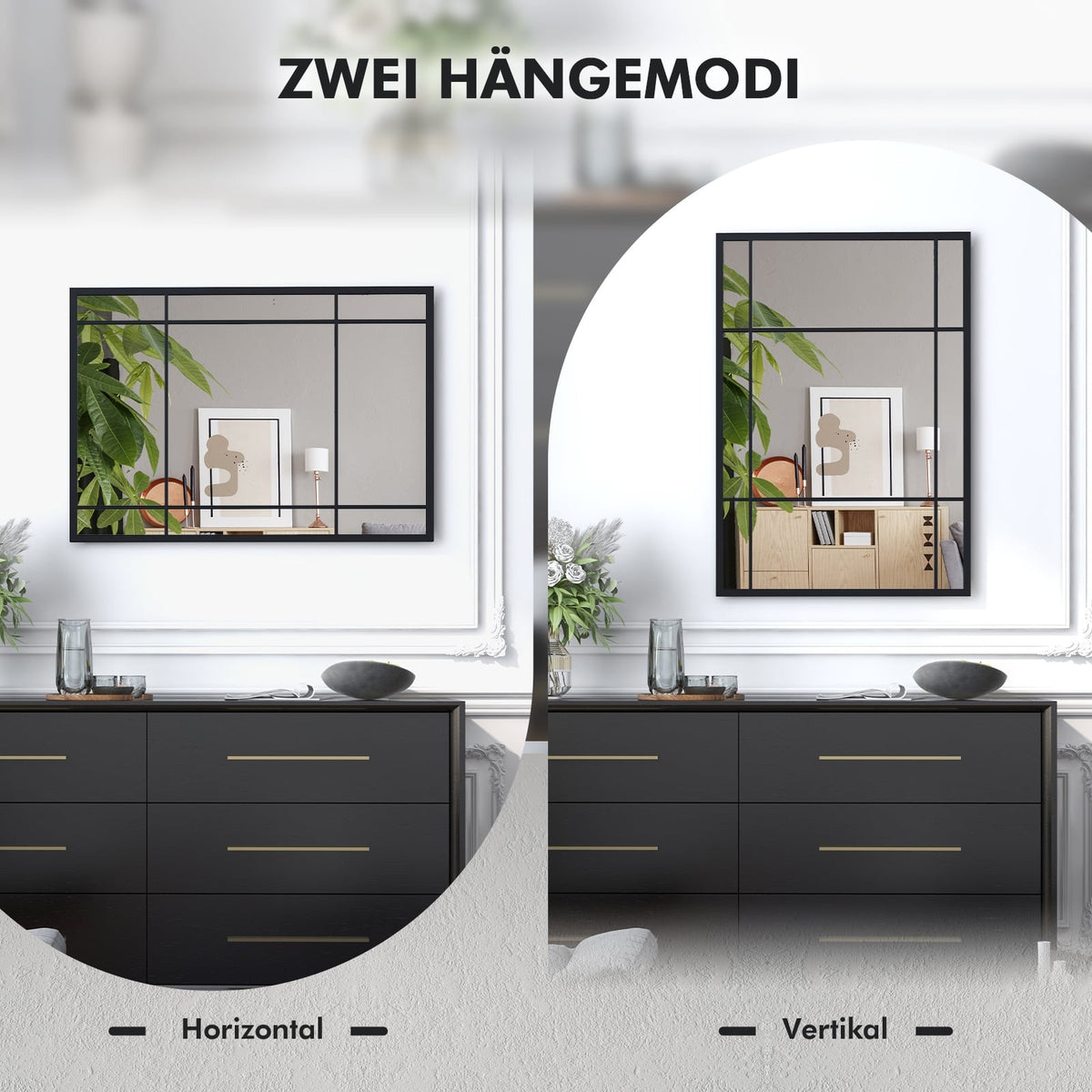 Rectangular Wall Mirror, Metal Frame, 100 x 70 cm